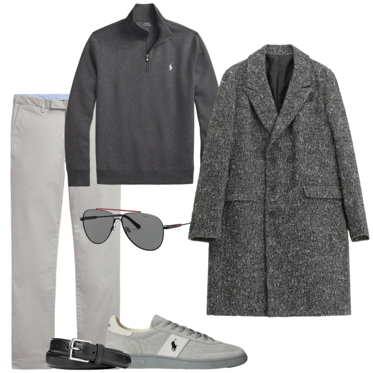 Outfit uomo - In città. Stile Casual per Tutti i giorni. Abbinamento con cappotti, cinture, occhiali da sole, pantaloni, pullovers, sneakers.