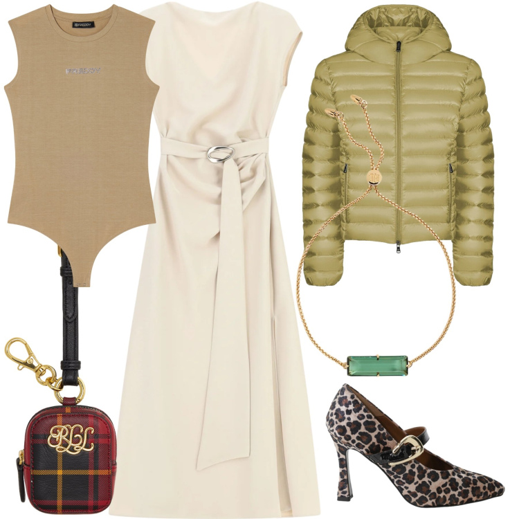 Outfit donna - Un caldo body nascosto. Stile Urban per Serata fuori. Abbinamento con vestiti lunghi, décolleté, body, braccialetti, pochette, bomber.