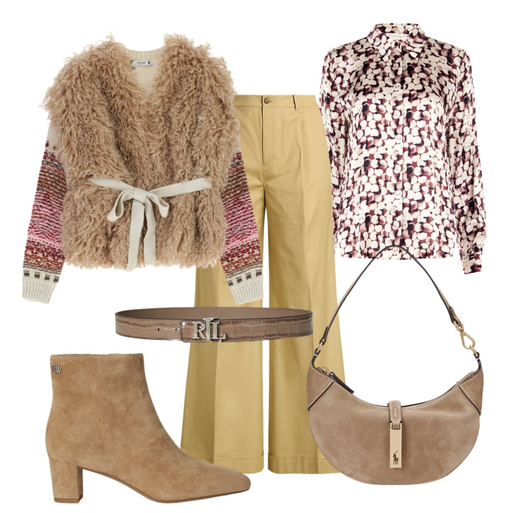 Outfit donna - Total look #2305254. Stile Casual chic per Ufficio. Abbinamento con maglieria, camicie, pantaloni, stivaletti, cinture, borse a spalla.