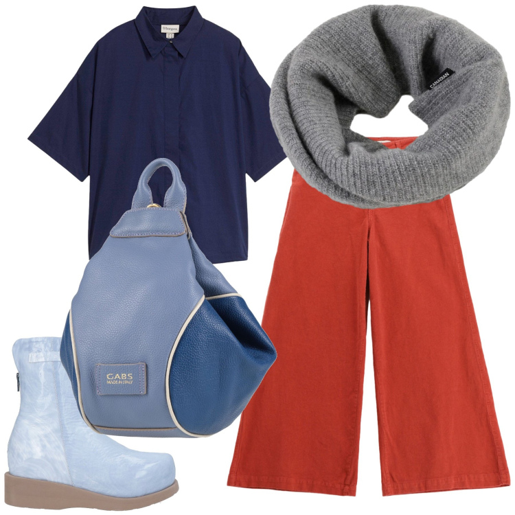 Outfit donna - Originale. Stile Casual per Tutti i giorni. Abbinamento con camicie, stivaletti, zaini, pantaloni, scaldacollo.