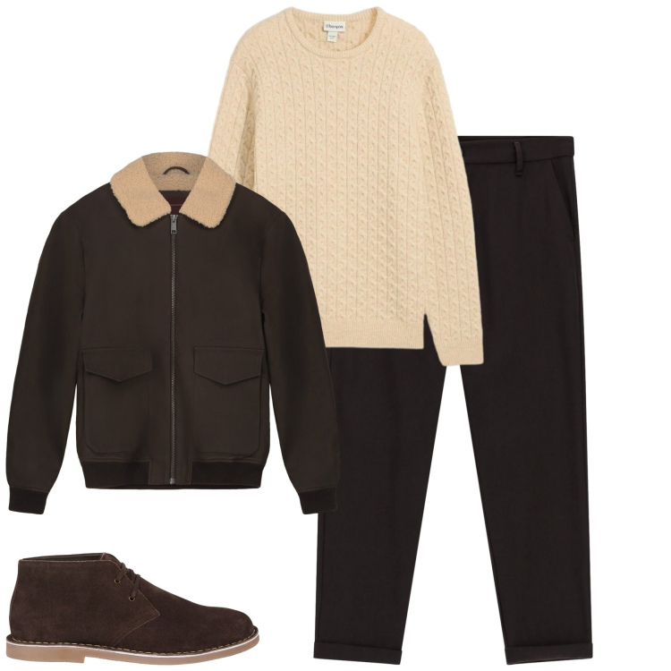 Outfit uomo - Total look #2305282. Stile Urban per Tutti i giorni. Abbinamento con maglieria, pantaloni, stivali e stivaletti, bomber.