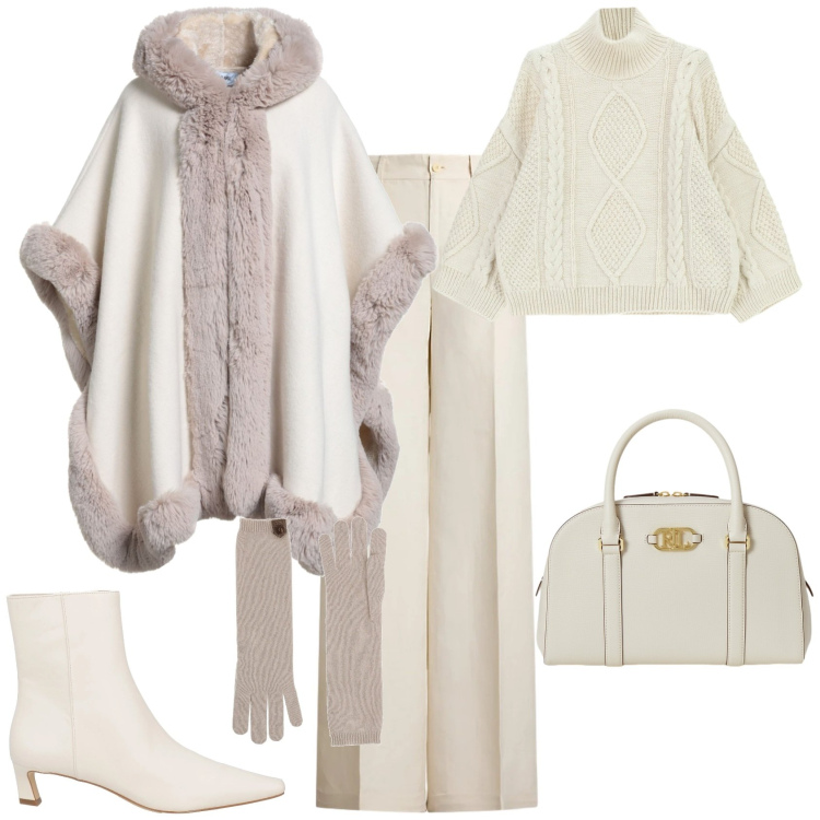 Outfit donna - Bon ton in città o montagna. Stile Bon Ton per Tutti i giorni. Abbinamento con cappe, stivaletti, guanti, maglieria, pantaloni, borse a mano.