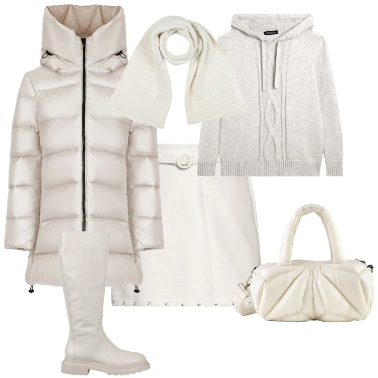 Outfit donna - Preppy in bianco. Stile Preppy per Tutti i giorni. Abbinamento con minigonne, stivali, sciarpe, maglieria, cappotti, borse a mano.