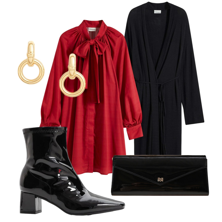 Outfit donna - Total look #2305315. Stile Casual chic per Serata fuori. Abbinamento con vestiti, cappotti, stivaletti, pochette, orecchini.