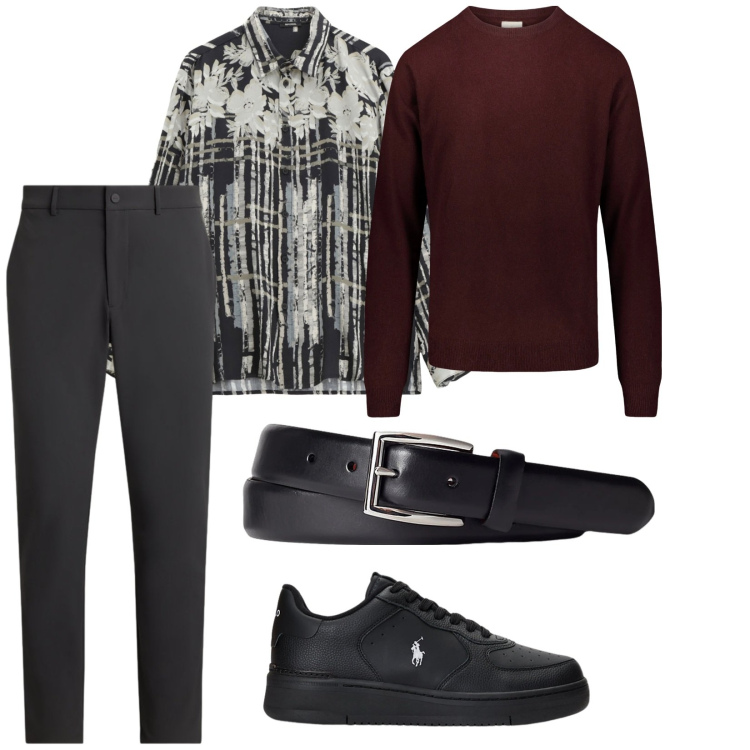 Outfit uomo - Metti la sera della vigilia. per Cerimonia. Abbinamento con camicie, sneakers, cinture, pantaloni, maglieria.