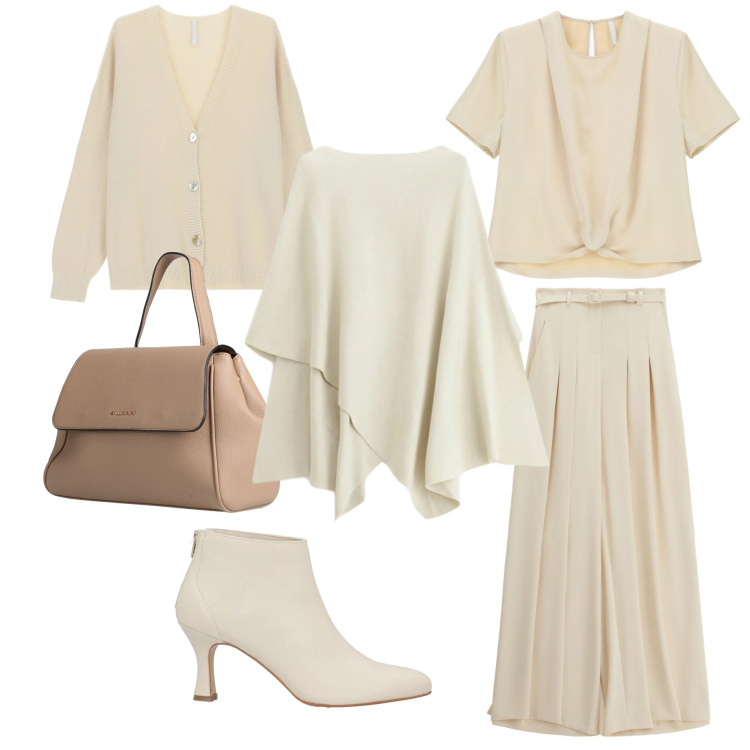 Outfit donna - Il chiaro d\'inverno. Stile Trendy per Serata fuori. Abbinamento con stivaletti, zaini, maglieria, pantaloni a palazzo, cardigans, bluse.