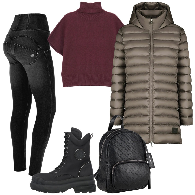 Outfit donna - Anfibi stupendi. Stile Trendy per Tutti i giorni. Abbinamento con stivaletti, zaini, maglieria, jeans strappati, piumini.