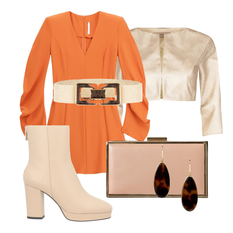 Outfit donna - Total look #2305357. Stile Glamour per Serata fuori. Abbinamento con stivaletti, bolero, cinture, pochette, vestiti corti, orecchini.