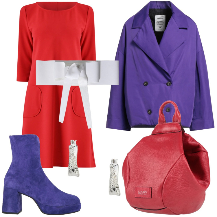 Outfit donna - Contrasti luminosi. Stile Glamour per Tutti i giorni. Abbinamento con zaini, stivaletti, caban, vestiti corti, cinture, orecchini.