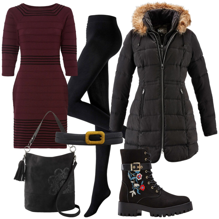 Outfit donna - Anfibi con ricamo. Stile Sexy per Tutti i giorni. Abbinamento con giacche, collant, stivali, borse a mano, vestiti corti, cinture.