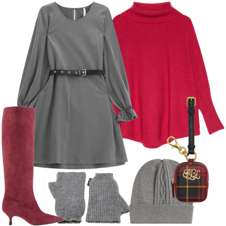 Outfit donna - Un tocco di rosso. Stile Minimal per Serata fuori. Abbinamento con stivali, vestiti corti, berretti, pochette, guanti, cappotti.