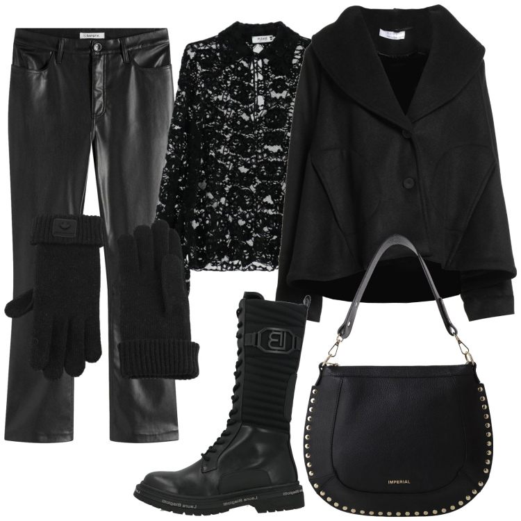 Outfit donna - Pantaloni Rock. Stile Rock per Serata fuori. Abbinamento con pantaloni, cappotti, stivali, camicie, borse a spalla, guanti.