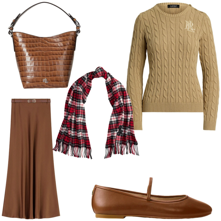 Outfit donna - Il maglione stile college. Stile Bon Ton per Ufficio. Abbinamento con gonne lunghe, ballerine, borse a secchiello, maglieria, sciarpe.