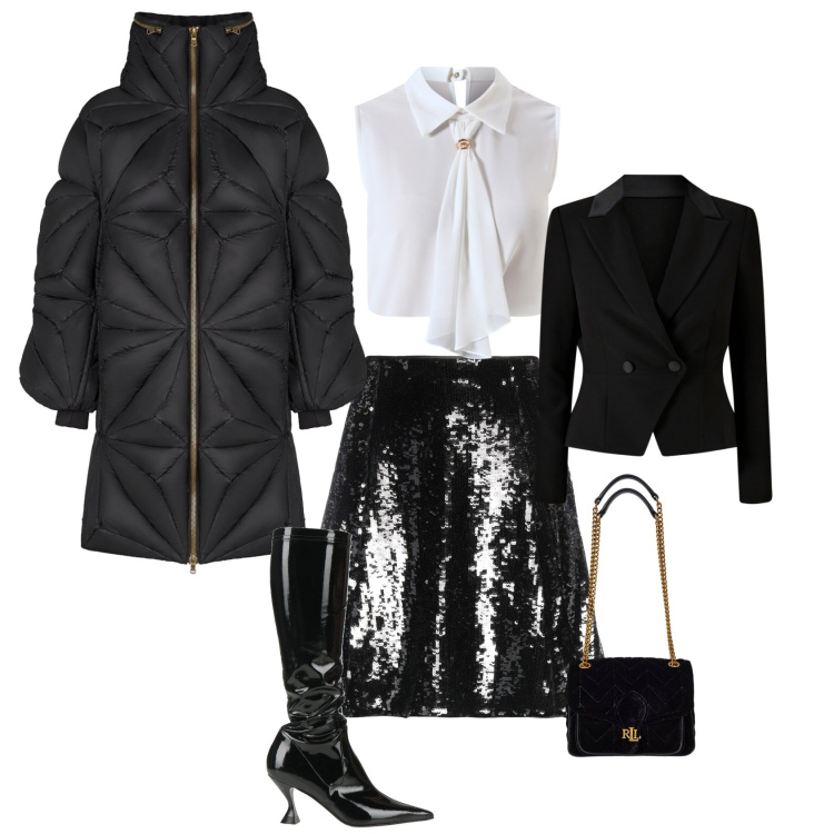 Outfit donna - Glamour serata evento speciale. Stile Glamour per Serata fuori. Abbinamento con minigonne, stivali, blazer, top, borse a spalla, cappotti.