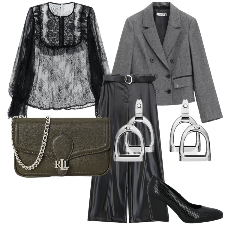 Outfit donna - La blusa da serata. Stile Glamour per Serata fuori. Abbinamento con décolleté, blazer, pantaloni, bluse, orecchini, clutch.