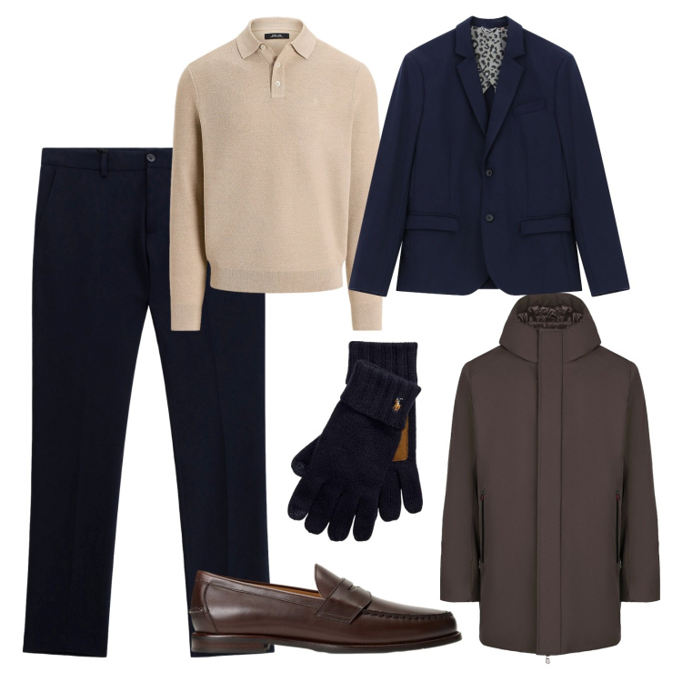 Outfit uomo - Stasera teatro. Stile Casual per Serata speciale. Abbinamento con giacche, pantaloni, guanti, scarpe stringate, maglieria, parka.