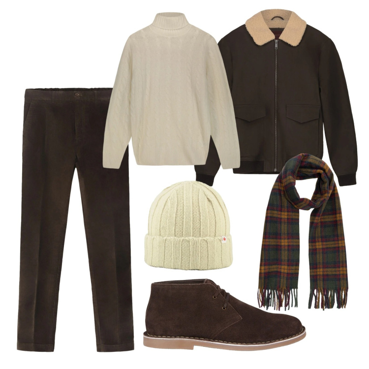 Outfit uomo - Stasera cinema. Stile Urban per Serata speciale. Abbinamento con berretti, stivali e stivaletti, sciarpe, bomber, pantaloni, maglieria.