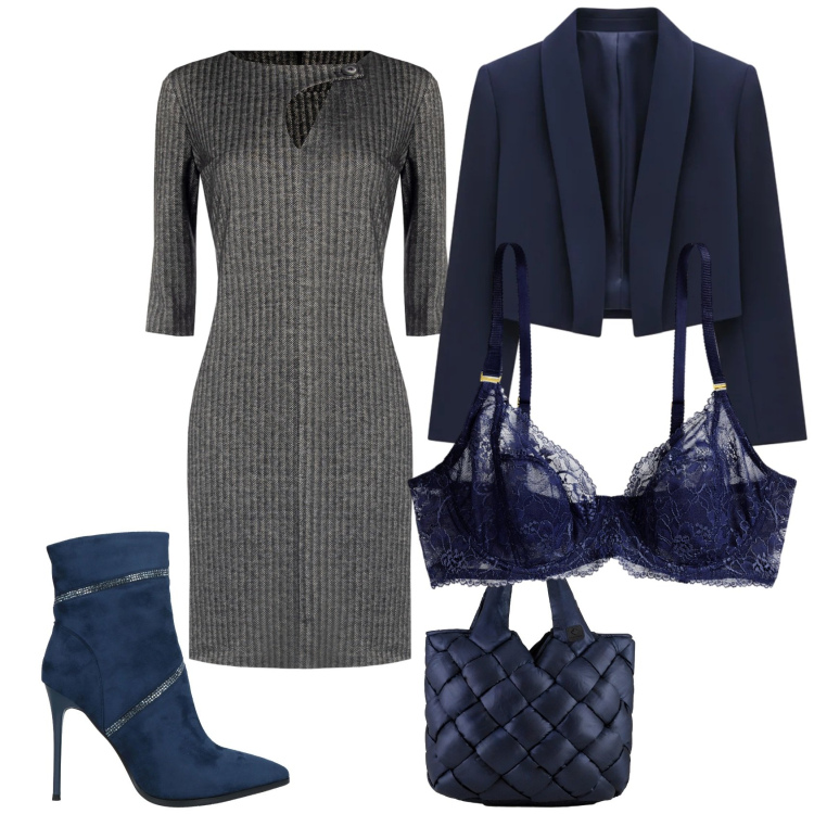 Outfit donna - Total look #2305458. Stile Glamour per Serata fuori. Abbinamento con stivaletti, vestiti a tubino, bolero, reggiseni, borse tote.