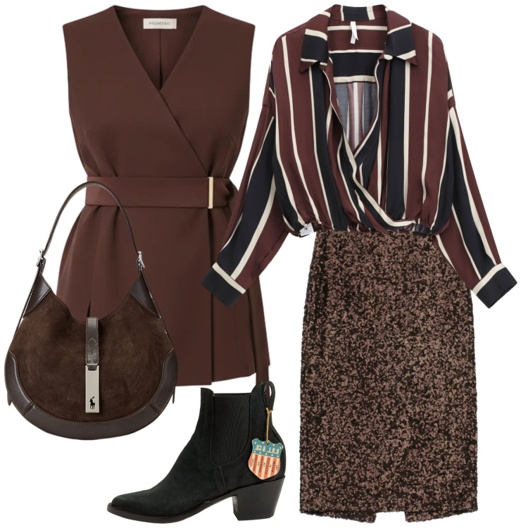 Outfit donna - Proporzioni giuste. Stile Sporty chic per Tutti i giorni. Abbinamento con gilet, camicie, gonne longuette, borse a spalla, stivaletti chelsea.