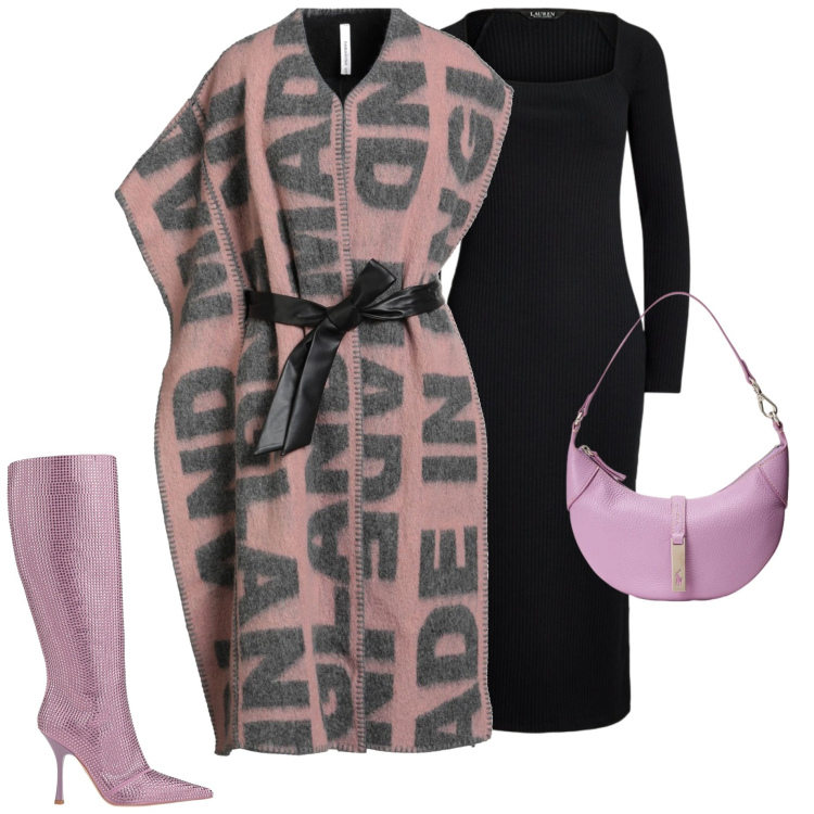 Outfit donna - Potere del punto vita. Stile Glamour per Serata fuori. Abbinamento con cappotti, stivali, vestiti, borse a spalla.