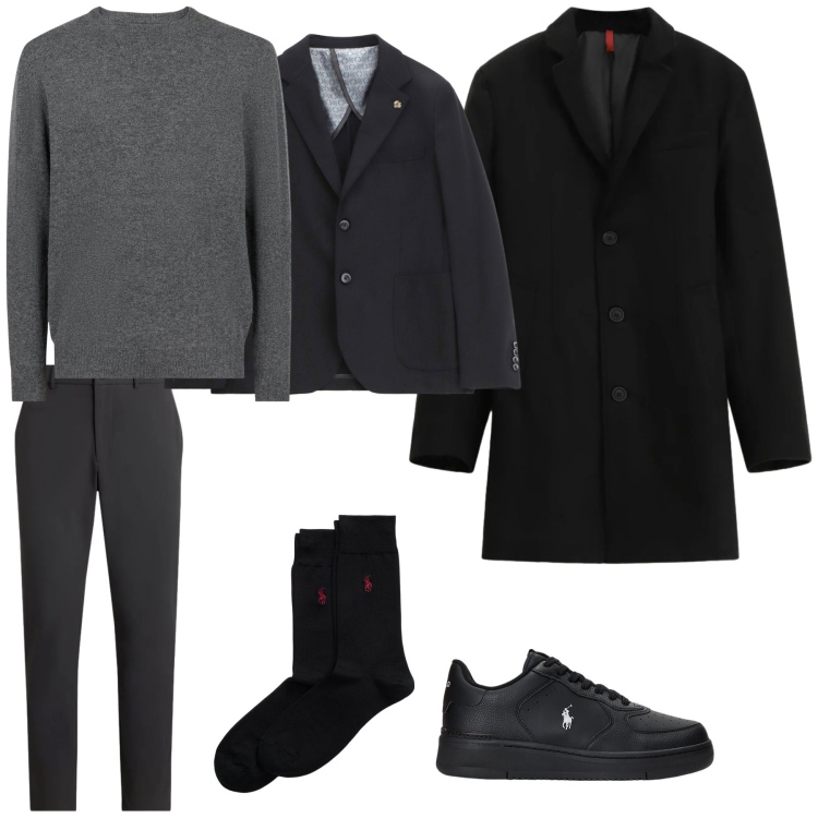 Outfit uomo - Insieme a teatro. Stile Casual per Tutti i giorni. Abbinamento con giacche, cappotti, sneakers, calzini, pantaloni, maglieria.