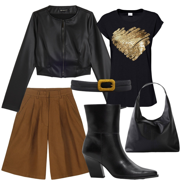 Outfit donna - Dall\'ufficio all\'aperitivo. Stile Urban per Tutti i giorni. Abbinamento con maglieria, shopping bag, stivaletti, giacche, cinture, bermuda.