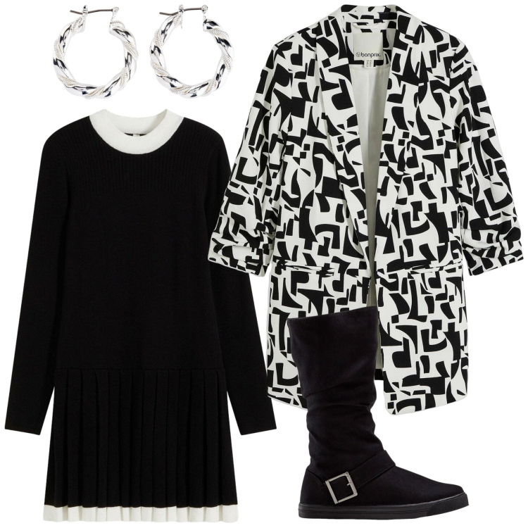 Outfit donna - Total look #2305513. Stile Boho per Serata fuori. Abbinamento con orecchini, stivali, blazer, vestiti.