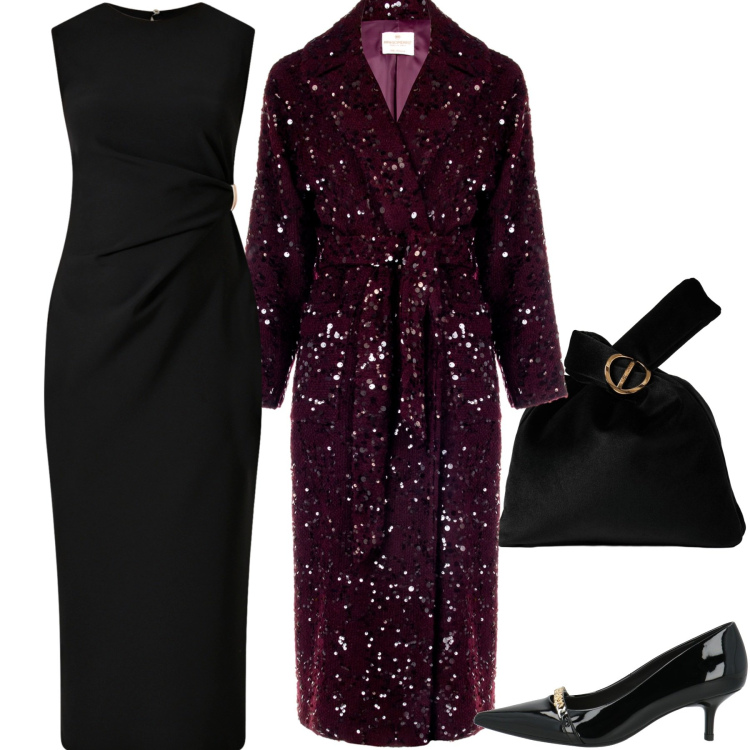 Outfit donna - Ricordati di splendere. Stile Glamour per Serata fuori. Abbinamento con décolleté, vestiti a tubino, cappotti, borse a mano.