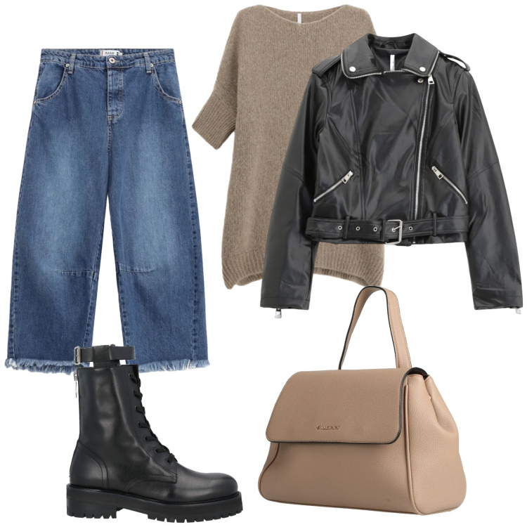 Outfit donna - Chiodo nero. Stile Trendy per Tutti i giorni. Abbinamento con zaini, anfibi, jeans, giacche, maglieria.