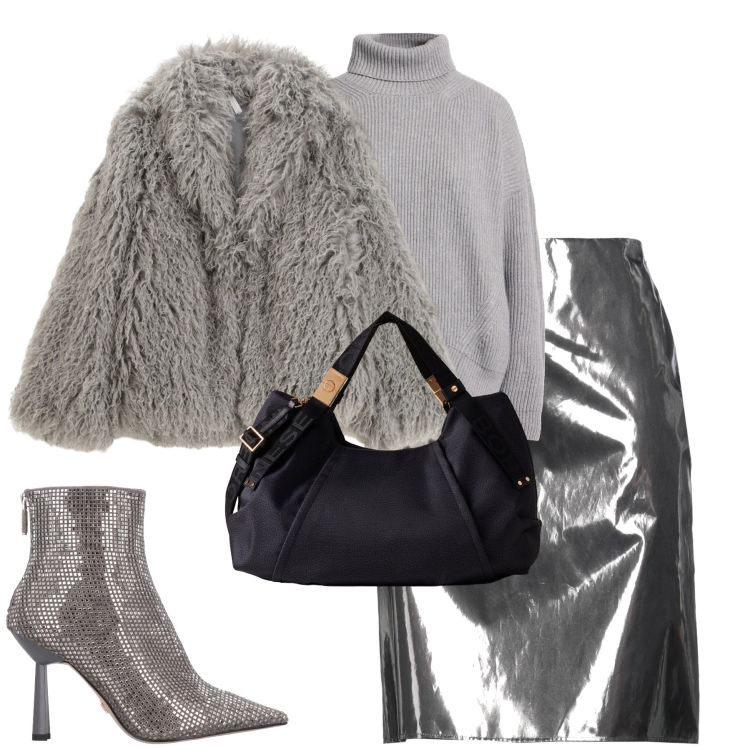 Outfit donna - Lamè da mattina a sera. Stile Glamour per Tutti i giorni. Abbinamento con stivaletti, minigonne, maglieria, ecopellicce, borse a mano.