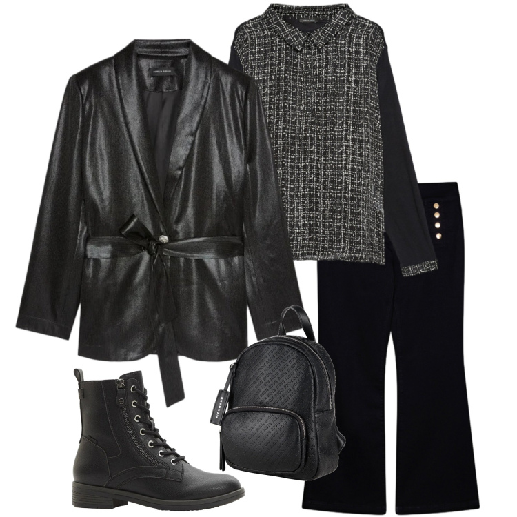 Outfit donna - Urban curvy. Stile Urban per Tutti i giorni. Abbinamento con stivaletti, zaini, jeans, camicie, blazer.