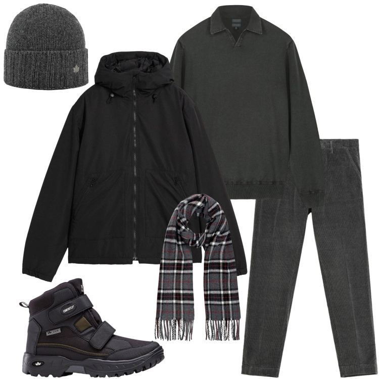Outfit uomo - Look da montagna in città. Stile Urban per Tutti i giorni. Abbinamento con stivali e stivaletti, giacche, pantaloni chino, cappelli, sciarpe, maglieria.