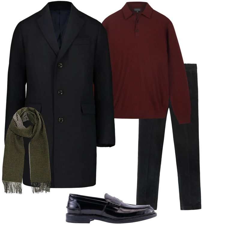 Outfit uomo - Business men. Stile Business/Elegante per Ufficio. Abbinamento con sciarpe, scarpe stringate, cappotti, pantaloni, maglieria.