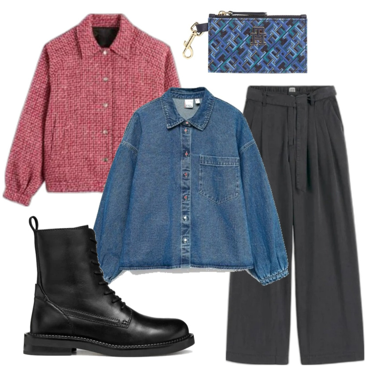 Outfit mujer - Urban #7750. Estilo Urban para Oficina. Combinación con monederos, pantalones, botines, bomber, camisas.