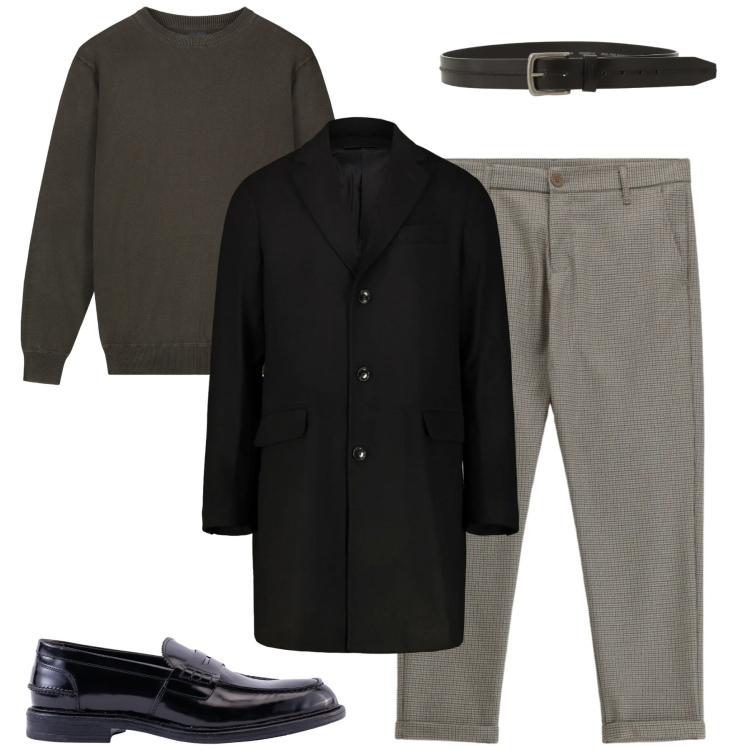 Outfit uomo - City. Stile Urban per Tutti i giorni. Abbinamento con pantaloni, cinture, maglieria, scarpe stringate, cappotti.