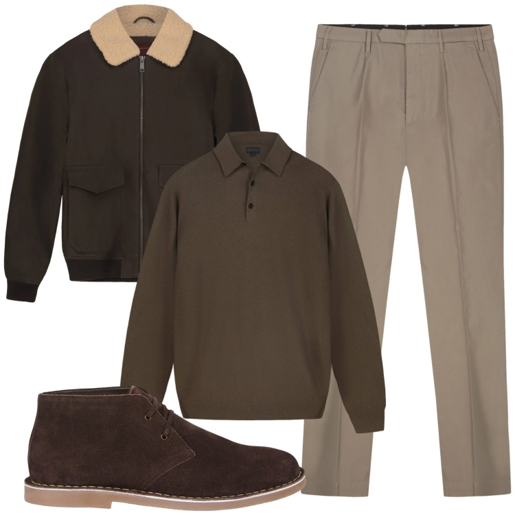 Outfit uomo - Total look #2305592. Stile Casual per Tutti i giorni. Abbinamento con stivali e stivaletti, pantaloni, bomber, maglieria.