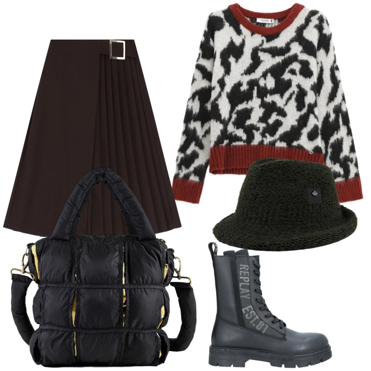 Outfit donna - Rock daily. Stile Rock per Ufficio. Abbinamento con anfibi, pullovers, gonne longuette, cappelli, borse a mano.