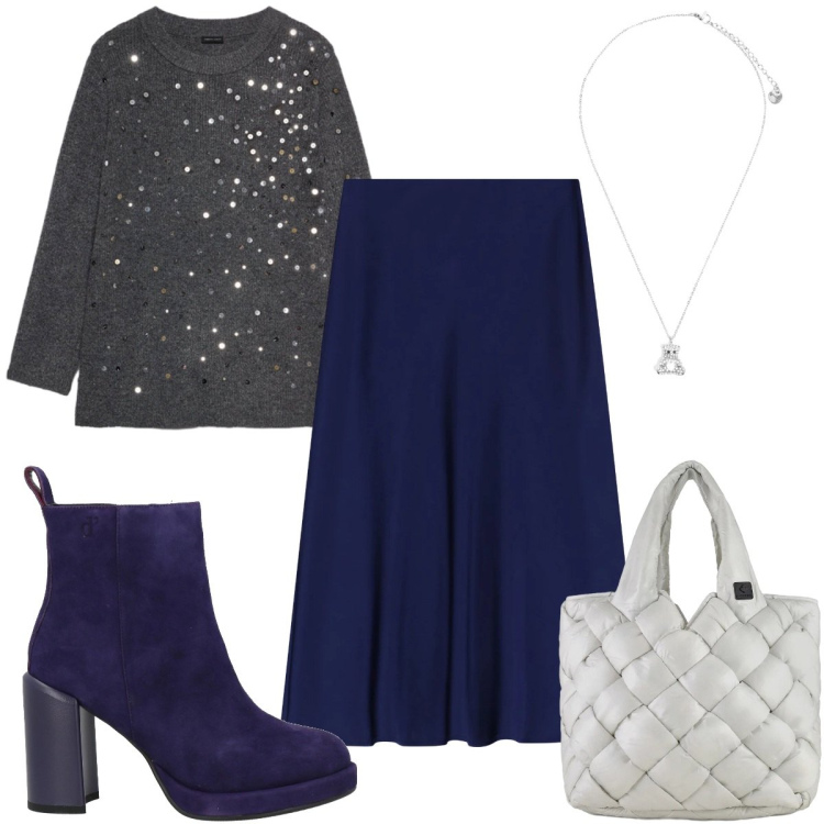 Outfit donna - Ricordati di splendere : il maglione. Stile Trendy per Serata fuori. Abbinamento con stivaletti, gonne longuette, ciondoli, borse tote, maglieria.