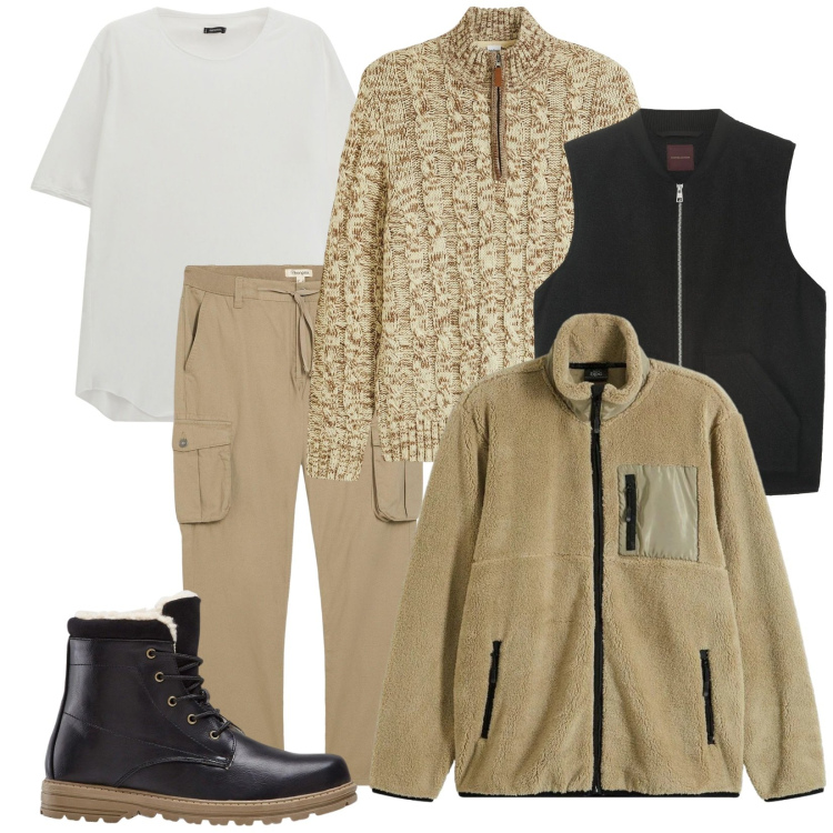 Outfit uomo - I basic per l\'inverno. Stile Casual per Tutti i giorni. Abbinamento con maglieria, stivali e stivaletti, pantaloni cargo, giacche, t-shirt, piumini.