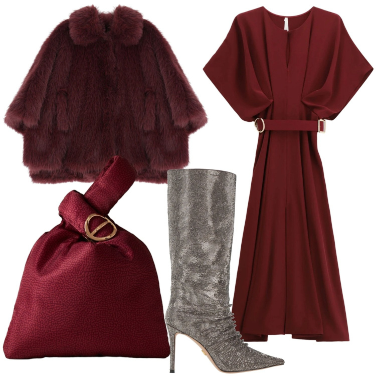 Outfit donna - Total look #2305617. Stile Chic per Serata fuori. Abbinamento con stivali, blazer, vestiti lunghi, borse a mano.