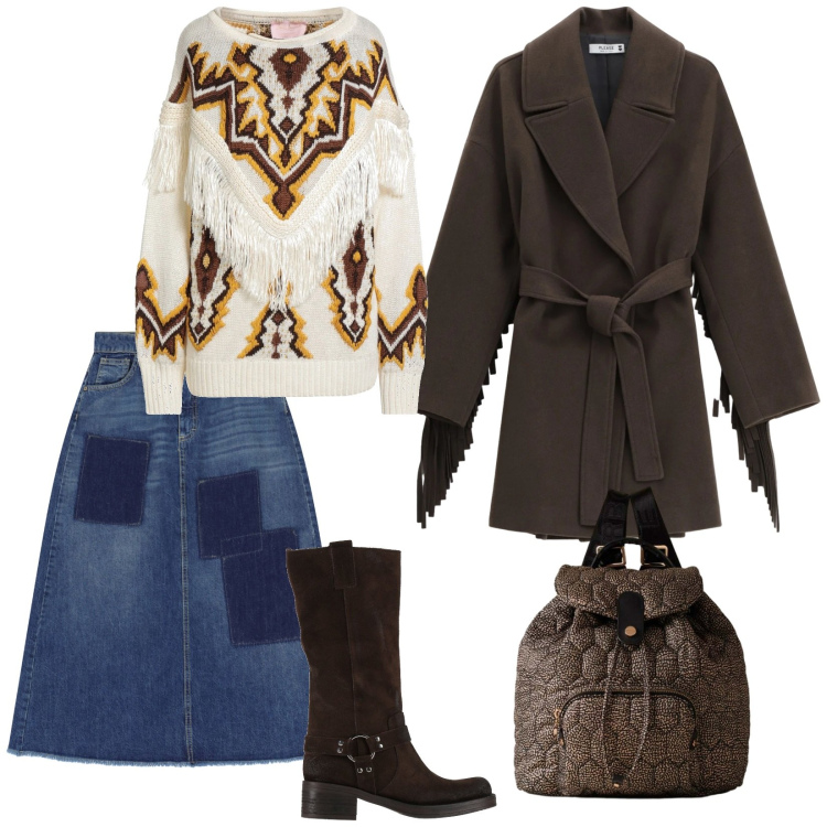 Outfit donna - Per i mercatini di Natale. per Tutti i giorni. Abbinamento con pullovers, stivali, cappotti, gonne lunghe, zaini.