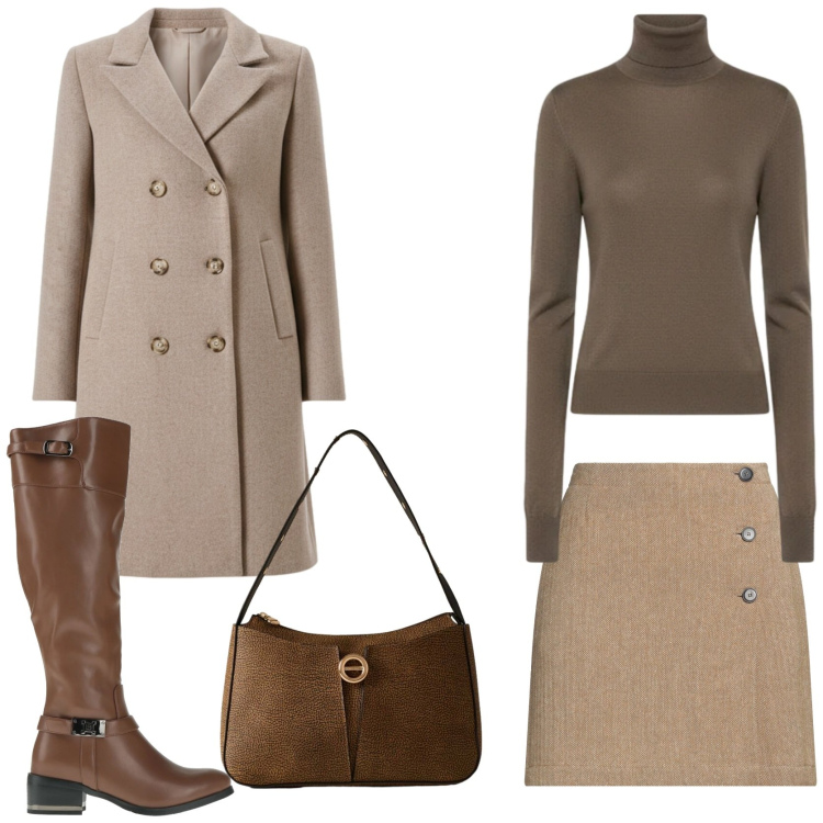 Outfit donna - Winter fashion style. Stile Trendy per Tutti i giorni. Abbinamento con minigonne, stivali, cappotti, borse a mano, maglieria.