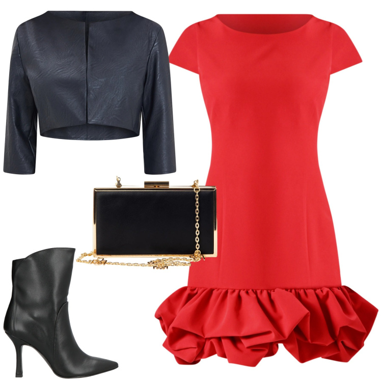 Outfit donna - Per le feste. Stile Rock per Serata fuori. Abbinamento con stivaletti, bolero, vestiti, pochette.