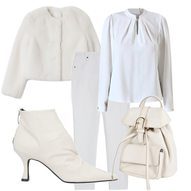 Outfit donna - Total look #2305649. Stile Casual chic per Tutti i giorni. Abbinamento con stivaletti, zaini, bluse, ecopellicce, pantaloni skinny.