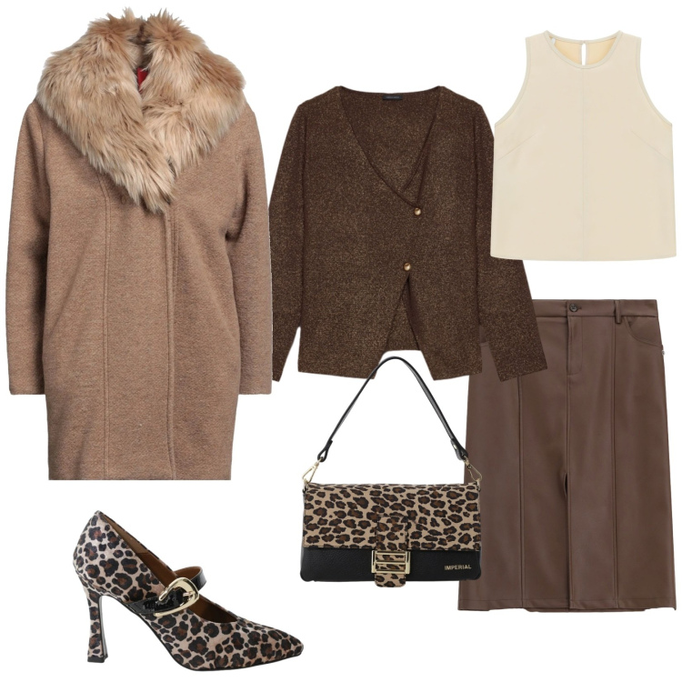 Outfit donna - Total look #2305665. Stile Chic per Serata fuori. Abbinamento con cappotti, gonne, top, borse a spalla, décolleté, cardigans.