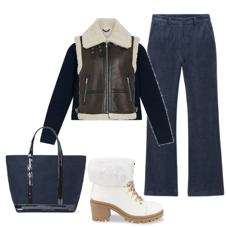 Outfit mujer - Casual chic #20230. Estilo Casual chic para Todos los días. Combinación con botas, bolso tote, cárdigans, chalecos, pantalones.