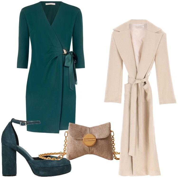 Outfit donna - Verde. Stile Chic per Serata fuori. Abbinamento con décolleté, cappotti, vestiti a tubino, borse a tracolla.