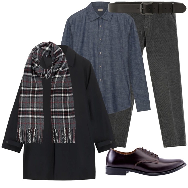 Outfit uomo - Al cinema per Natale. Stile Business/Elegante per Serata speciale. Abbinamento con cinture, pantaloni chino, scarpe stringate, sciarpe, camicie, abiti.