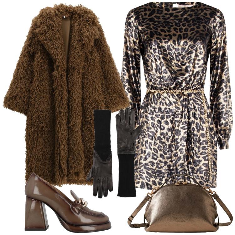 Outfit donna - Natale splendente. Stile Glamour per Cerimonia. Abbinamento con mocassini, guanti, vestiti corti, cappotti, borse a mano.