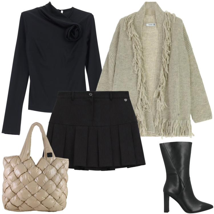 Outfit donna - Cardigan con trecce. Stile Sporty chic per Tutti i giorni. Abbinamento con stivaletti, minigonne, cardigans, t-shirt.